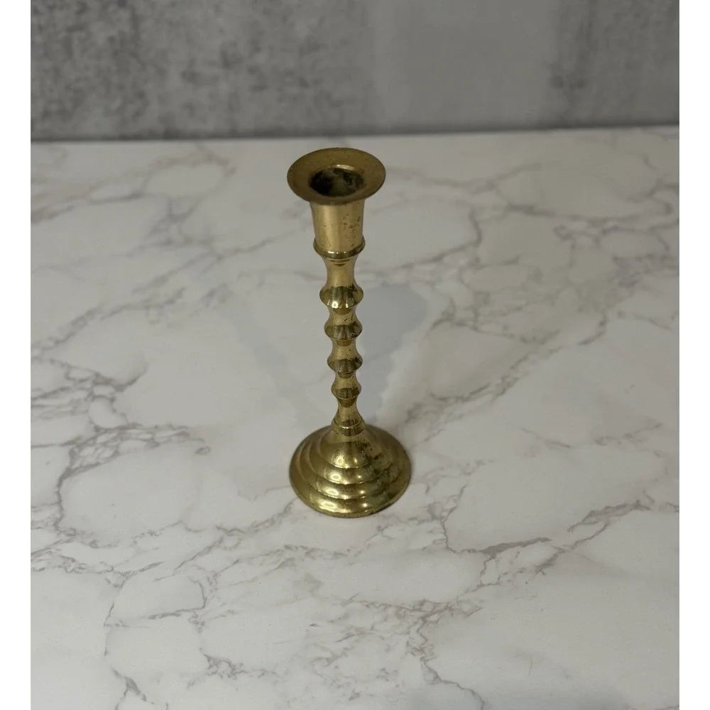 Vintage 7 Solid Brass Taper Candlestick Holder Turned Baluster Candle Stick MCM
